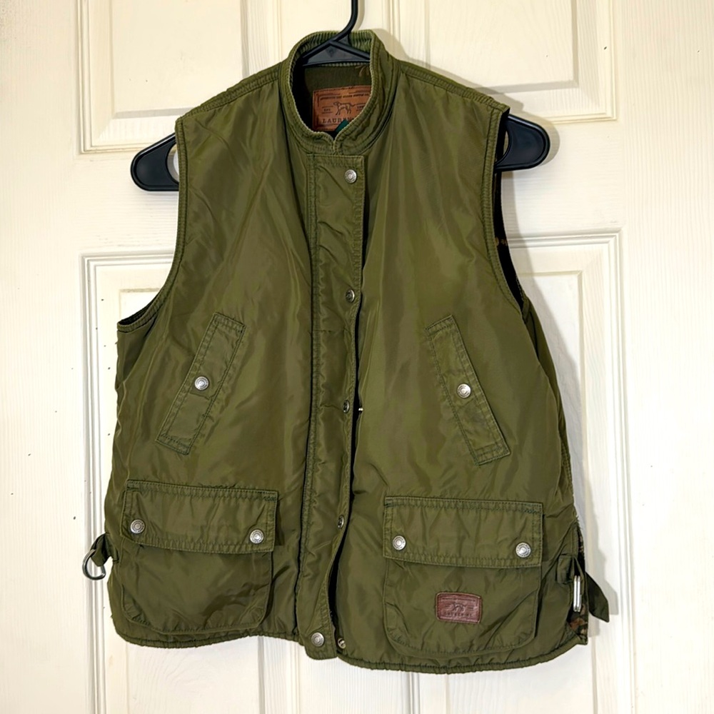 LAUREN RALPH LAUREN Animal Print Forest Green Vest Size P/S Petite Small
